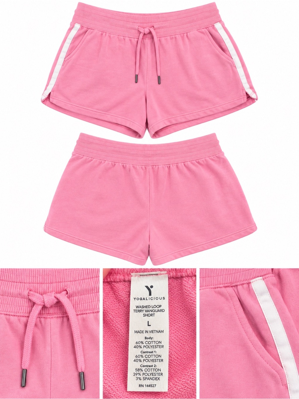 Yogalicious Pink Terry Loop Athletic Shorts with White Side Stripes